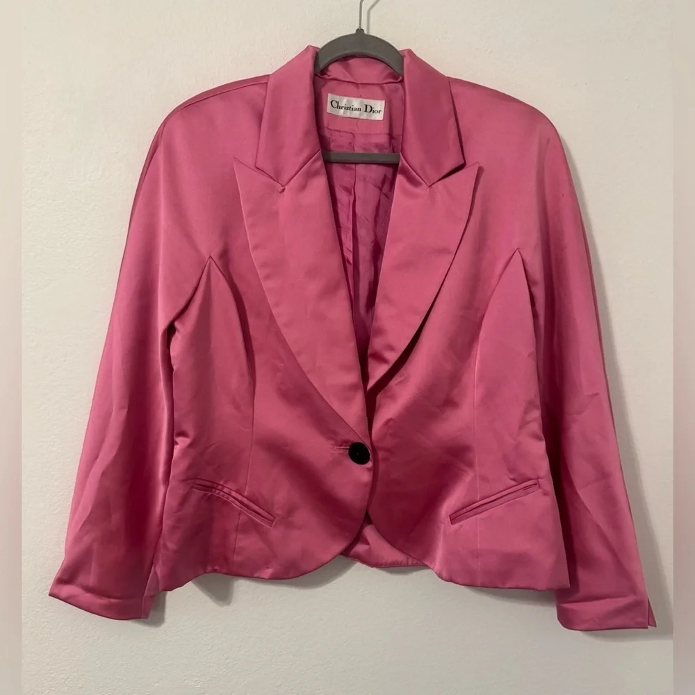 1980s Vintage Christian Dior Bubblegum Pink Satin Cinched Blazer Jacket NO SIZE